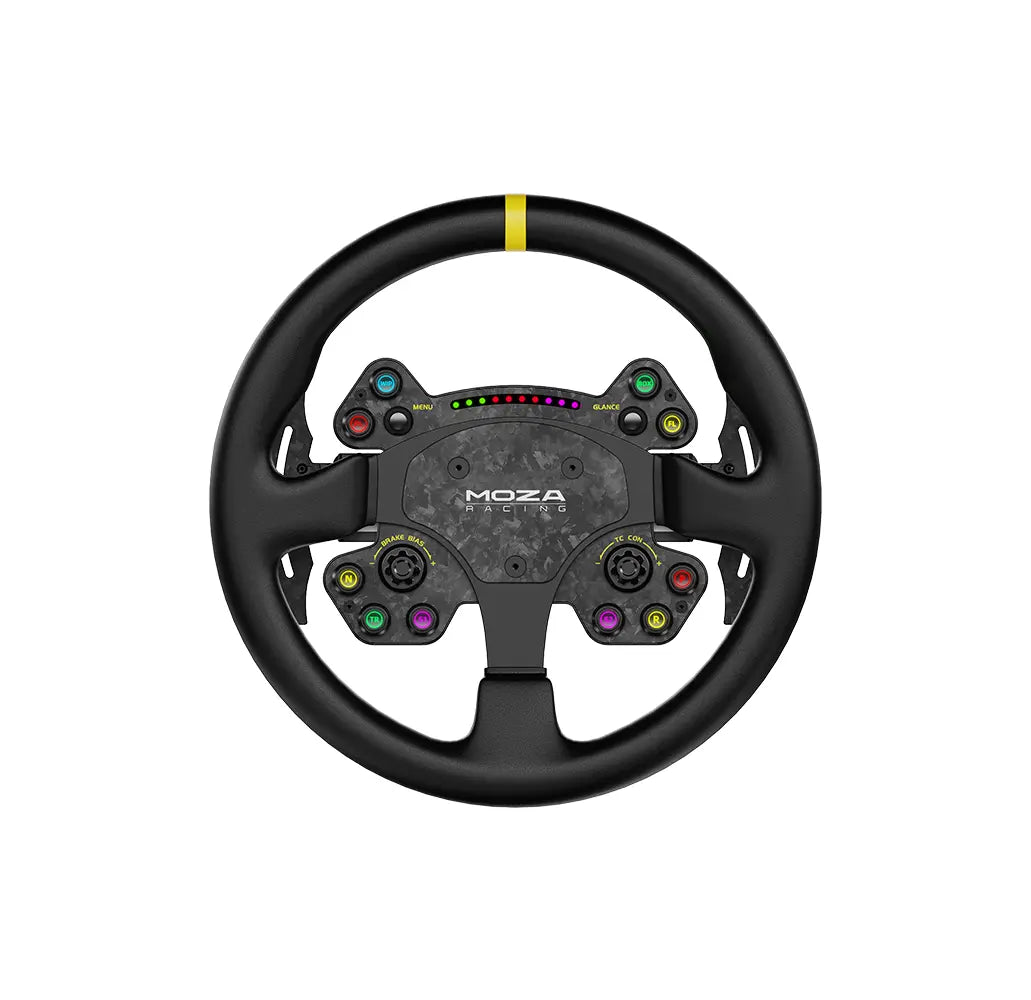 Volante MOZA RS V2 redondo en vista frontal.